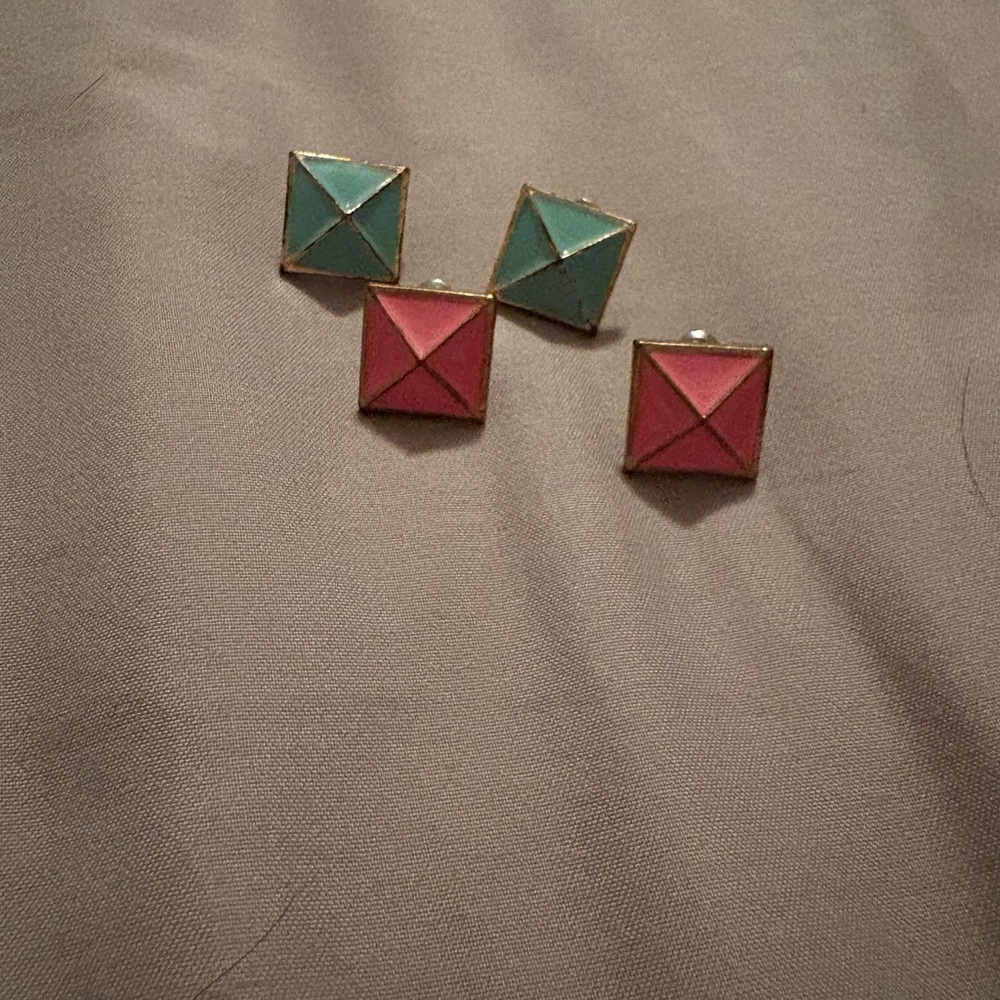 Modern Geometric Pink and Green Earrings